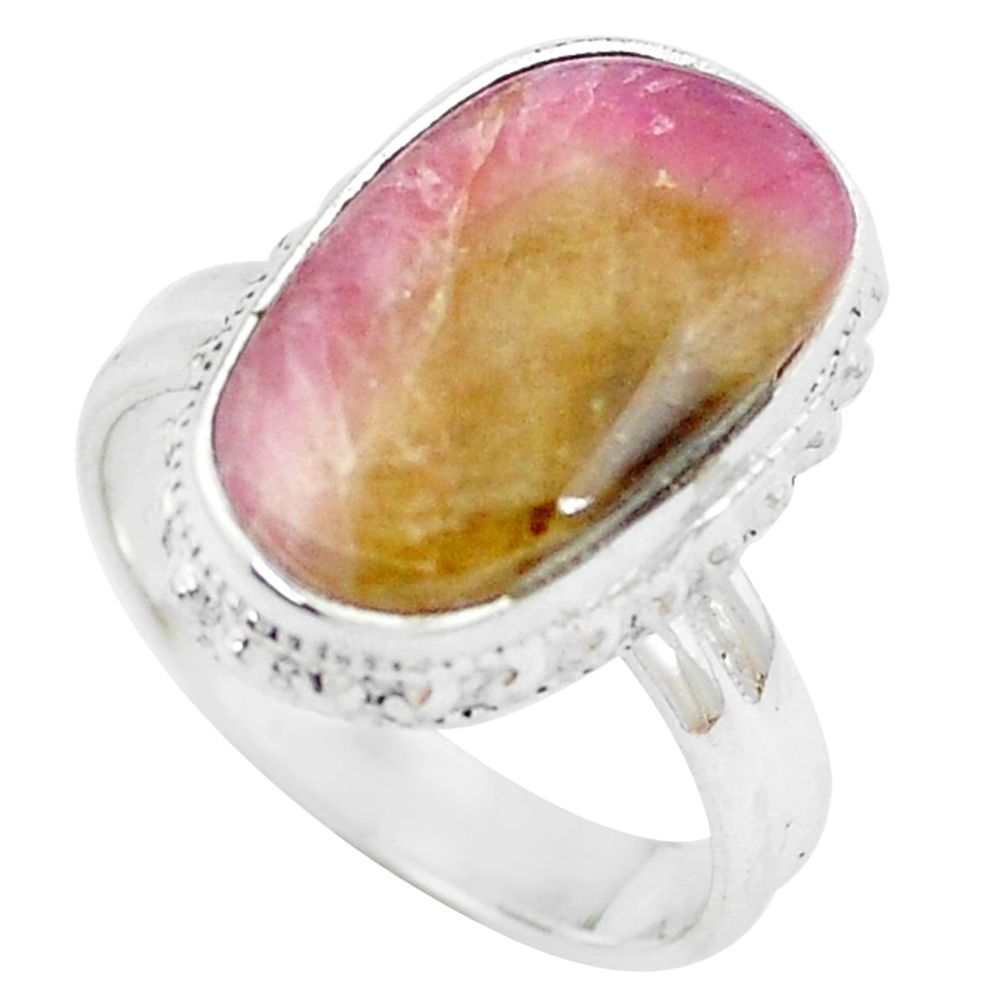 7.66cts natural pink bio tourmaline 925 silver solitaire ring size 8 m91831