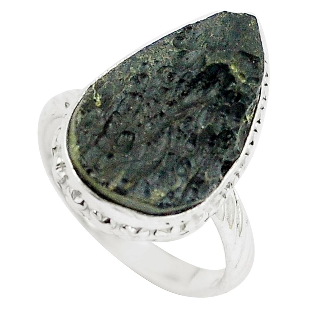 10.29cts natural black tektite 925 silver solitaire ring jewelry size 8 m91860