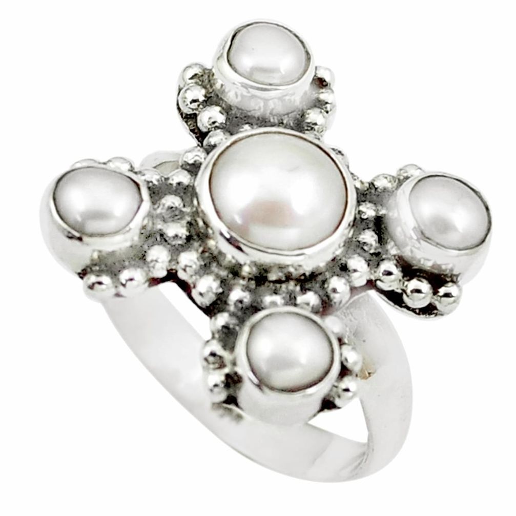 5.31cts natural white pearl 925 sterling silver ring jewelry size 7.5 m92002