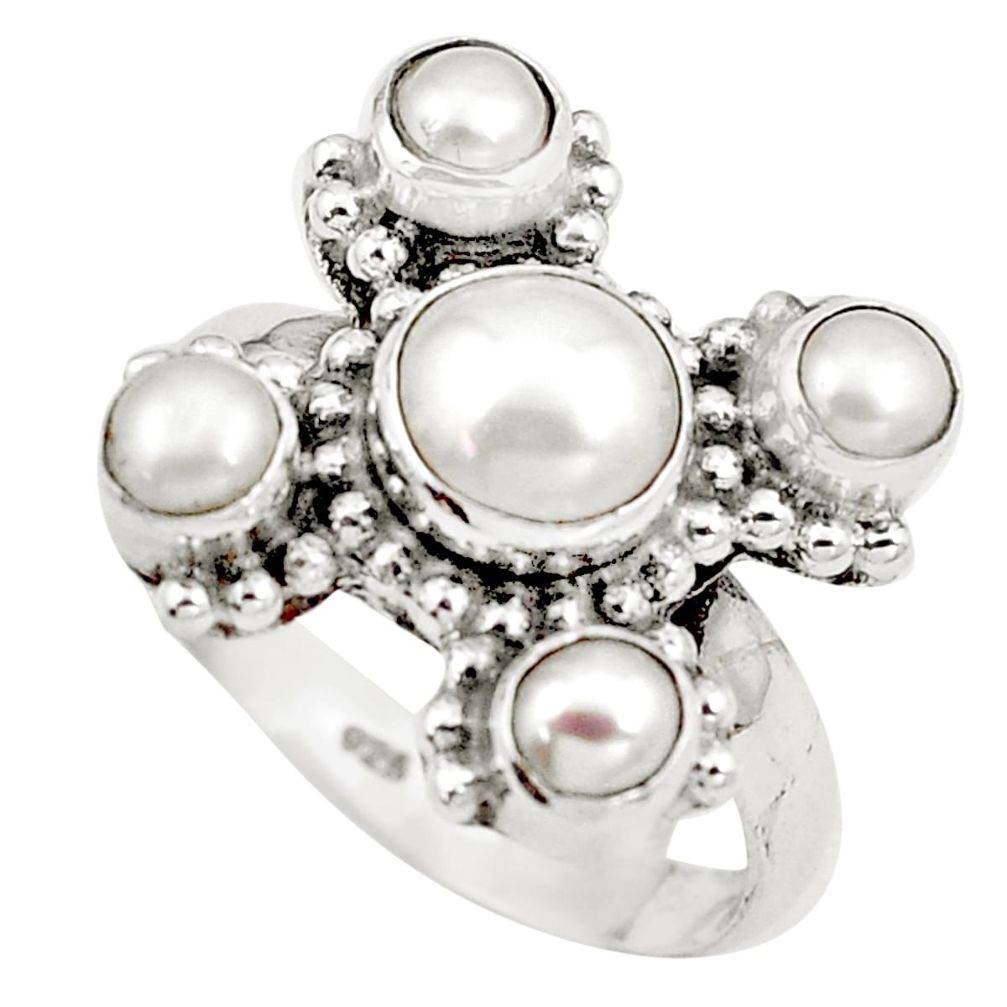 5.31cts natural white pearl 925 sterling silver ring jewelry size 6.5 m92004