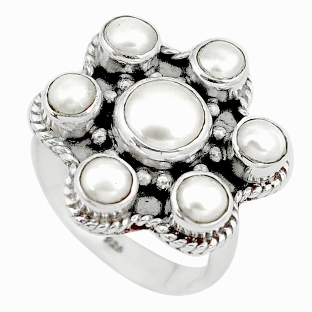 925 sterling silver 6.62cts natural white pearl ring jewelry size 7 m92008