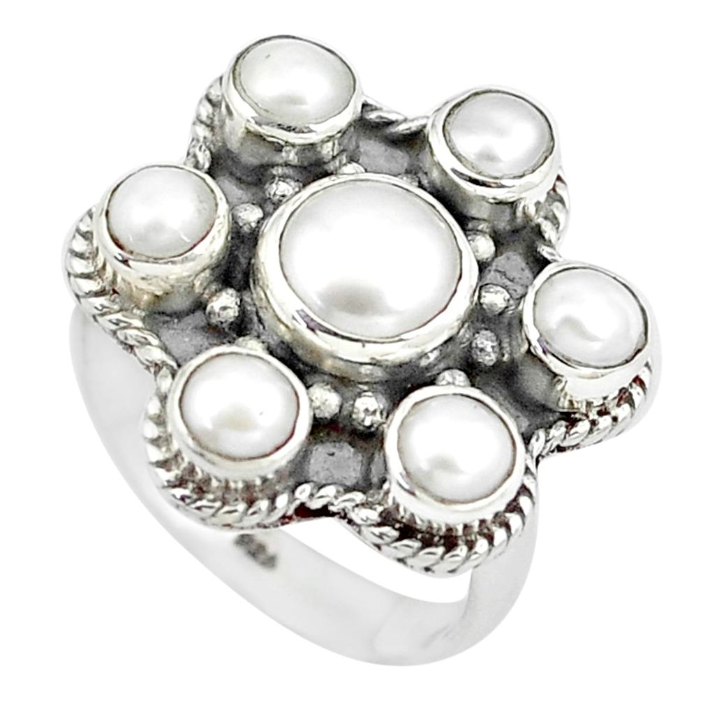 7.04cts natural white pearl 925 sterling silver ring jewelry size 6 m92013