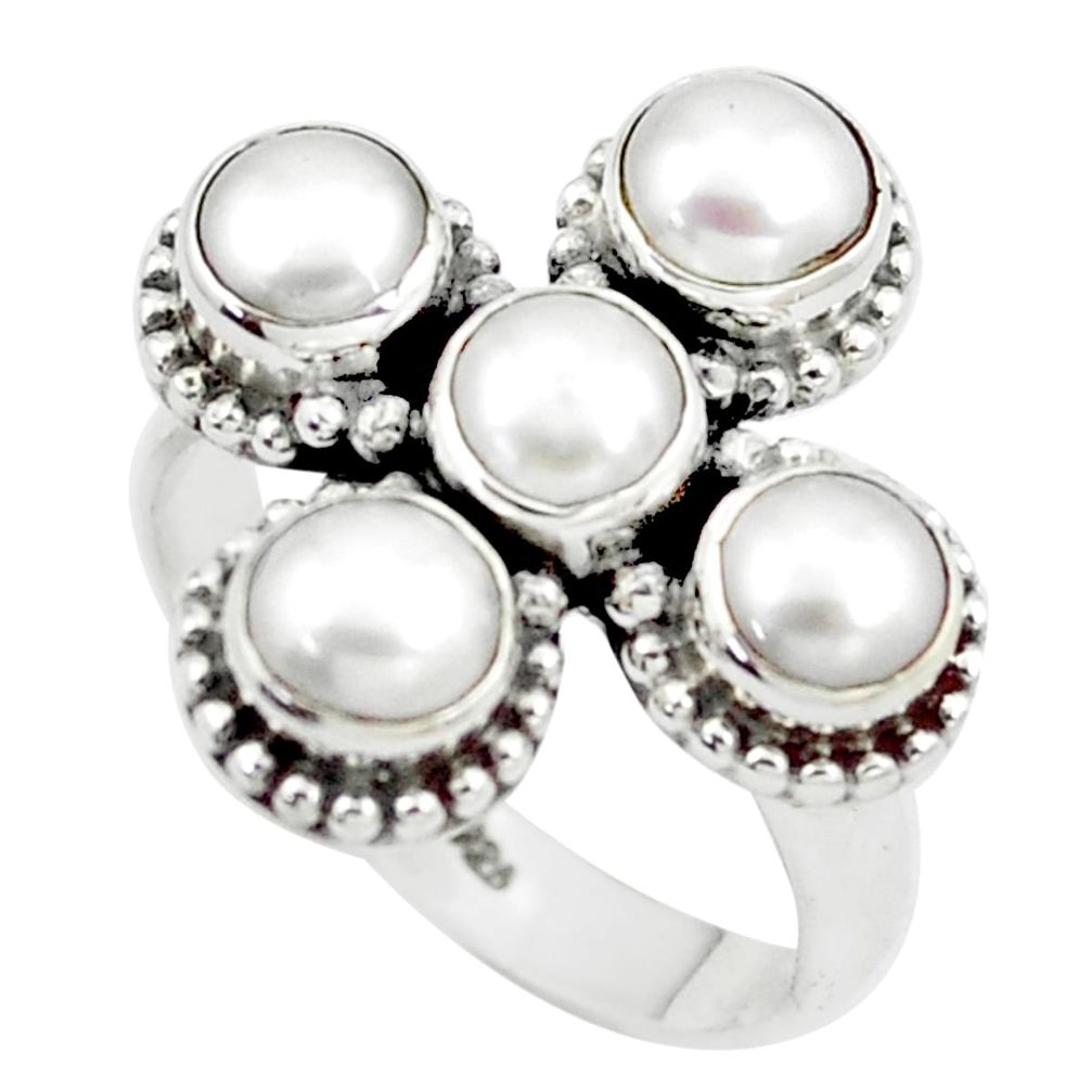 925 sterling silver 5.31cts natural white pearl ring jewelry size 7 m92014