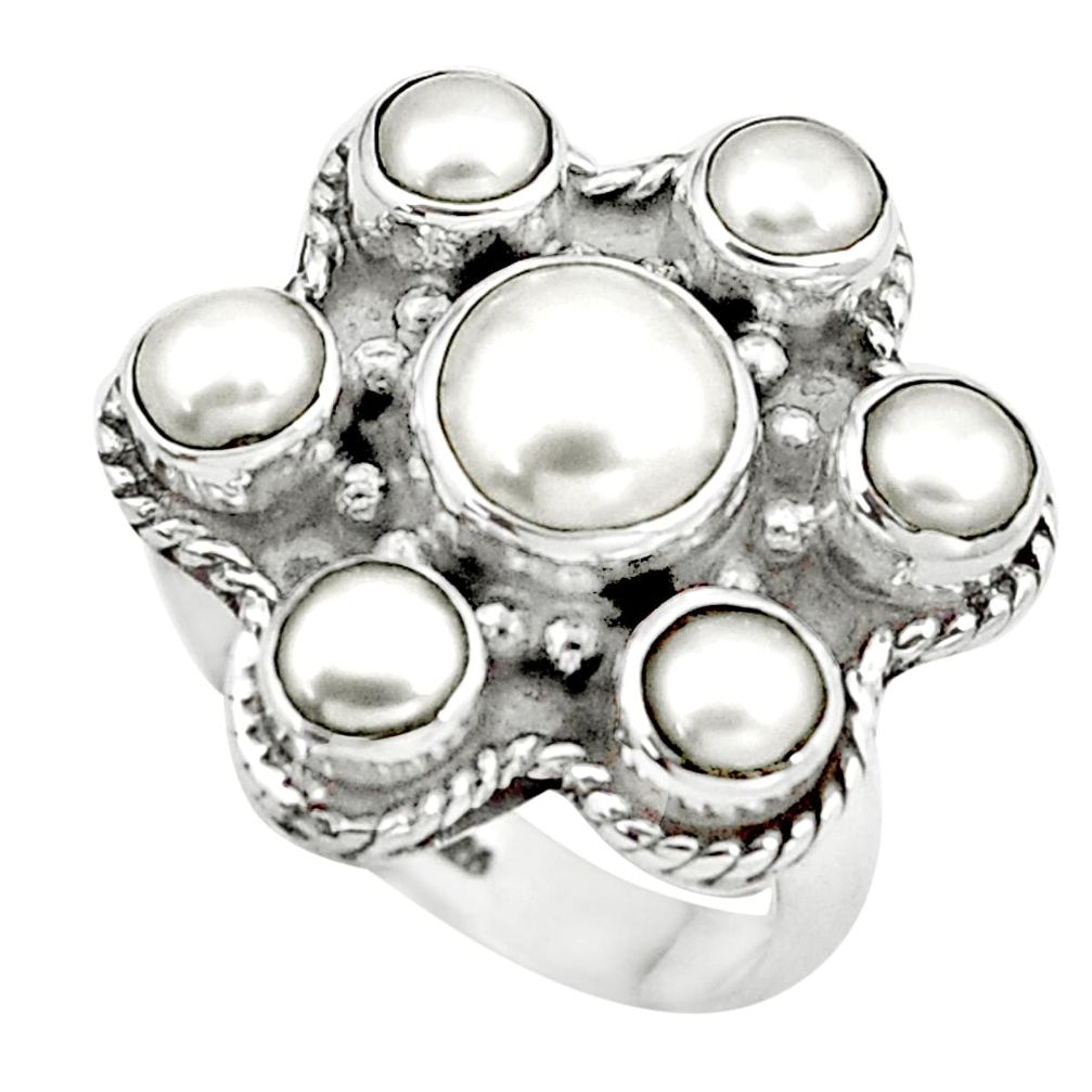 6.62cts natural white pearl 925 sterling silver ring jewelry size 7 m92019