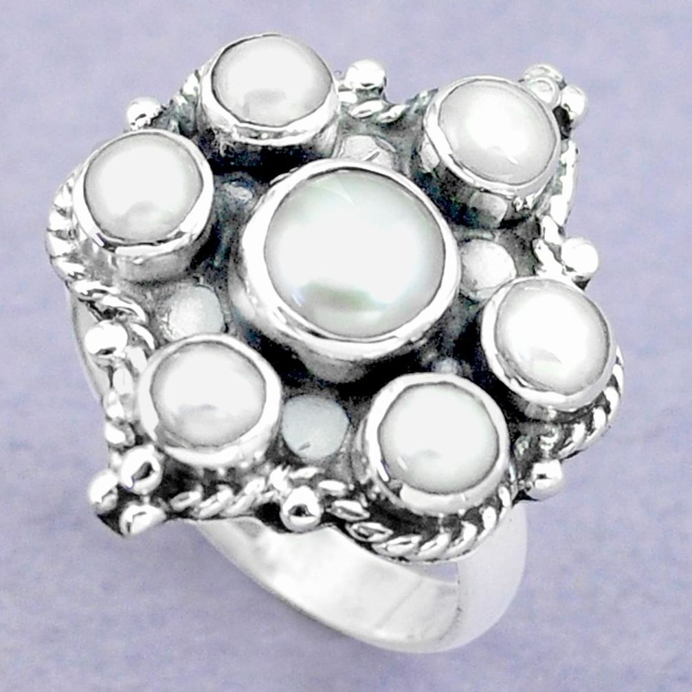 6.89cts natural white pearl 925 sterling silver ring jewelry size 7 m92025