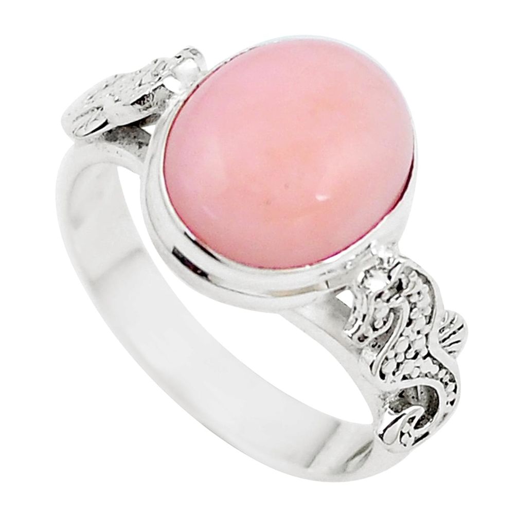 925 silver 5.31cts natural pink opal seahorse solitaire ring size 7.5 m92064