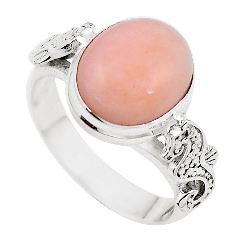 5.53cts natural pink opal 925 silver seahorse solitaire ring size 8.5 m92066