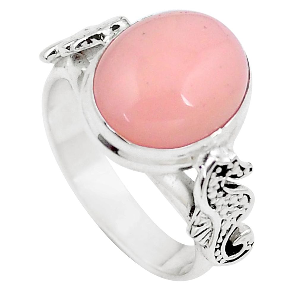 5.31cts natural pink opal 925 silver seahorse solitaire ring size 7.5 m92067