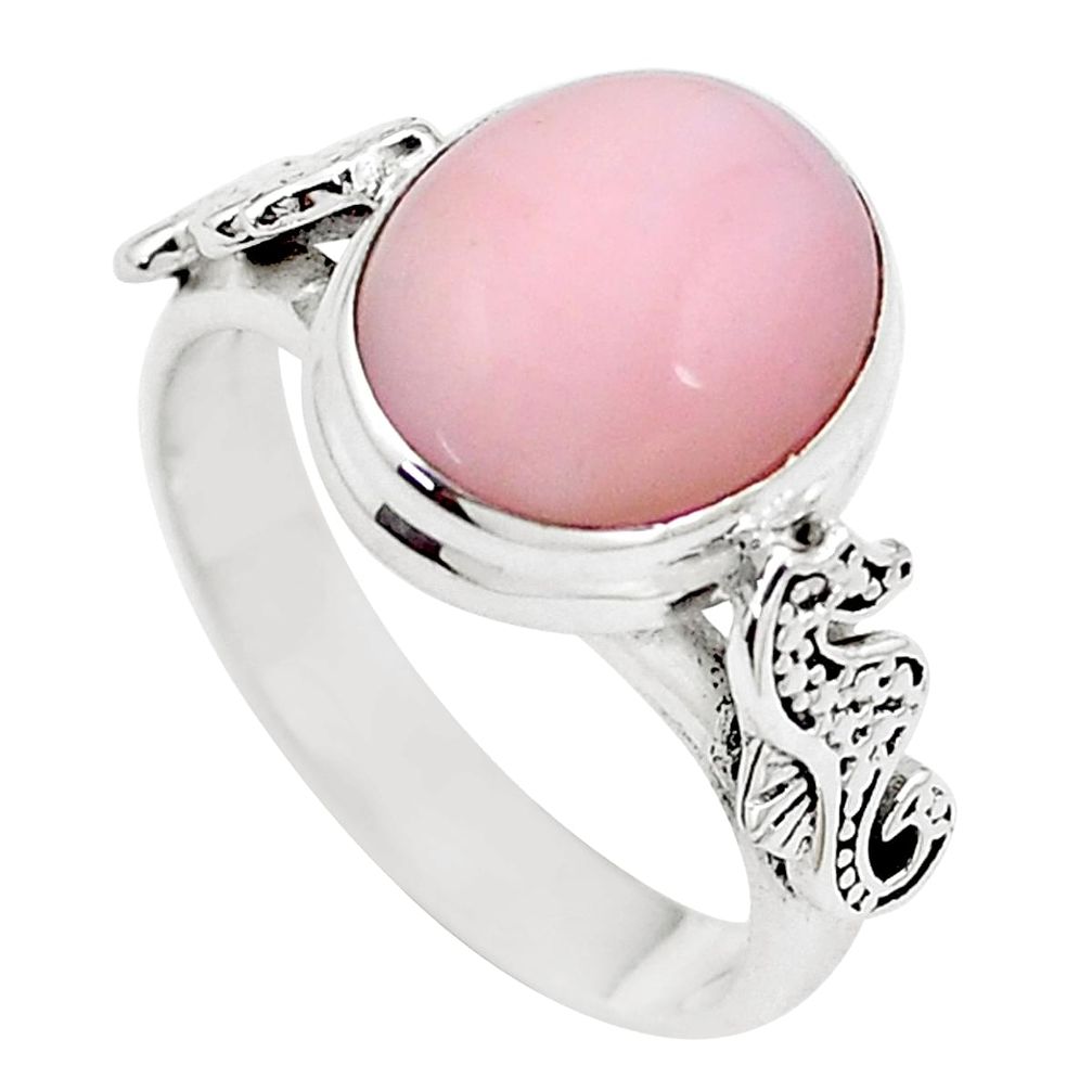 5.52cts natural pink opal 925 silver seahorse solitaire ring size 8 m92075