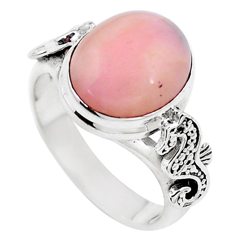 5.31cts natural pink opal 925 silver seahorse solitaire ring size 7.5 m92079