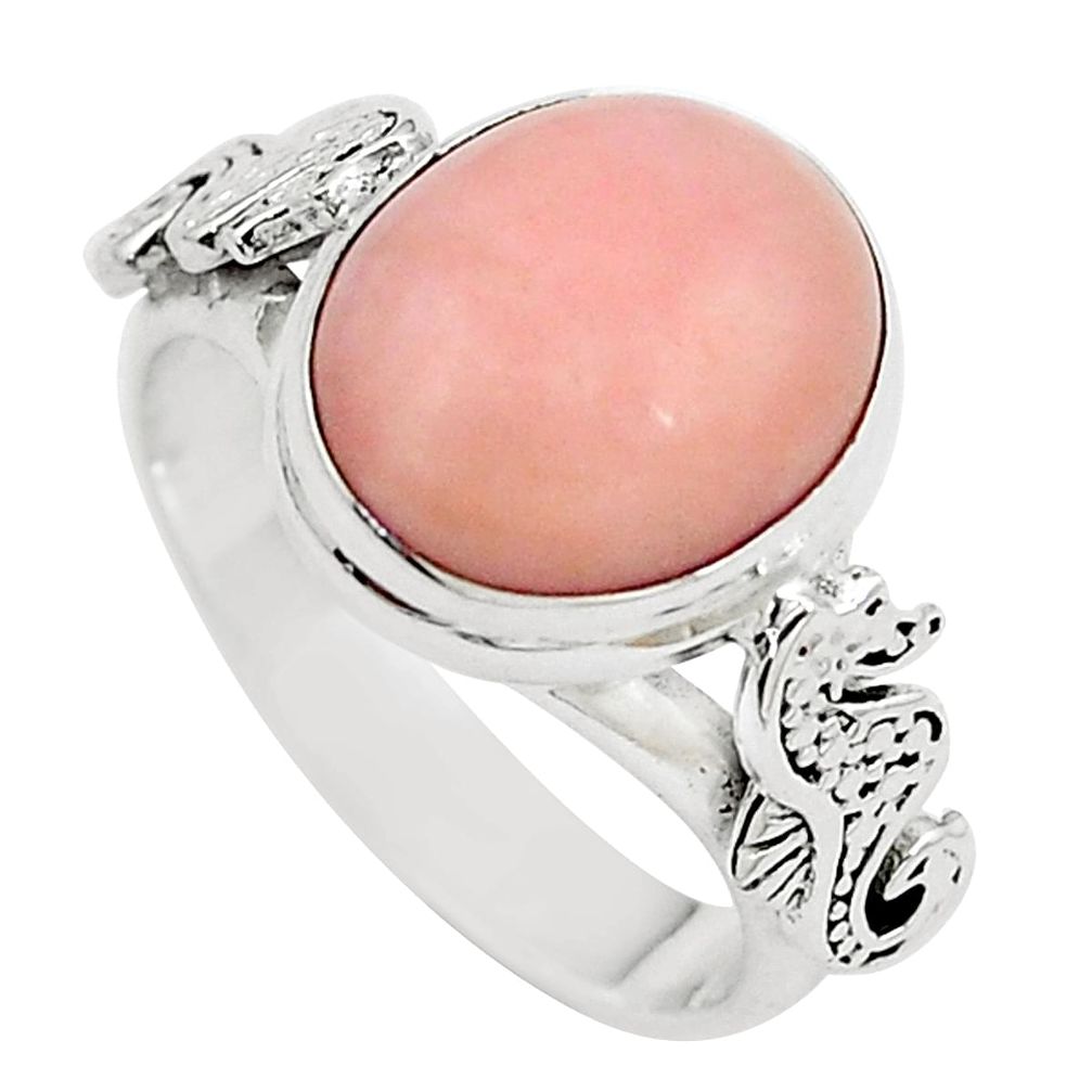 925 silver 5.31cts natural pink opal seahorse solitaire ring size 7.5 m92080