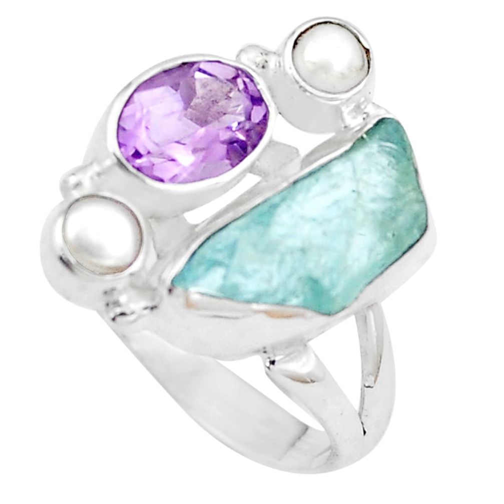 925 silver 7.97cts natural aqua aquamarine rough amethyst ring size 8 m92173