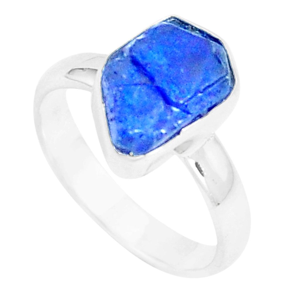 4.62cts natural blue sapphire rough 925 silver solitaire ring size 7 m92492