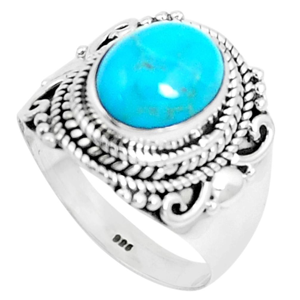 4.21cts natural blue kingman turquoise 925 silver solitaire ring size 8 m92543