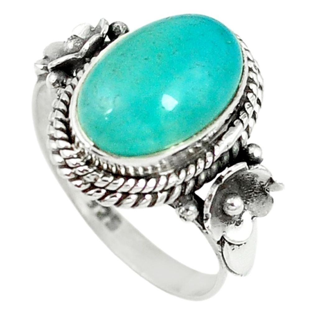 Natural green peruvian amazonite 925 silver solitaire ring size 7.5 m9268