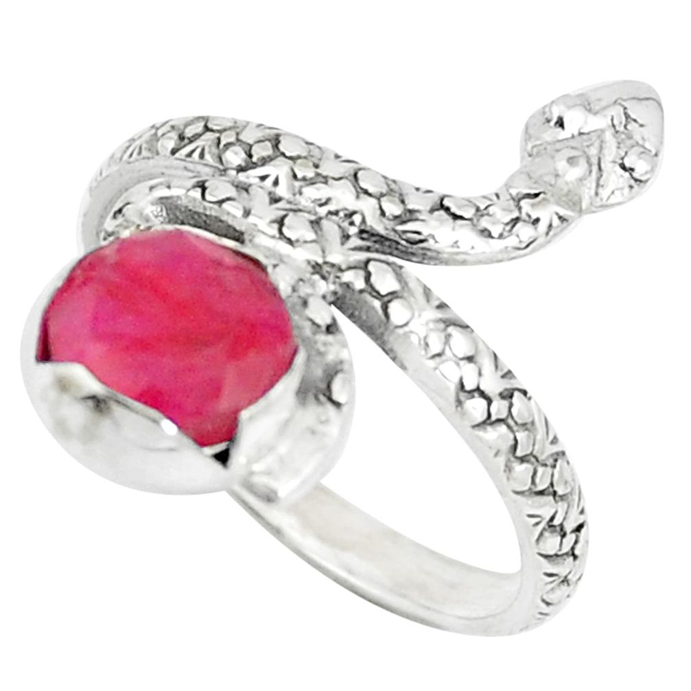 3.35cts natural red ruby 925 silver snake solitaire ring jewelry size 9.5 m92690