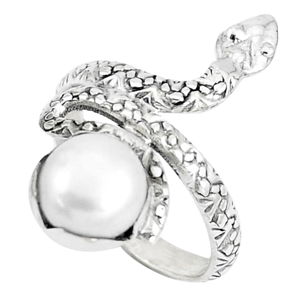 3.14cts natural white pearl 925 silver snake solitaire ring size 7 m92691