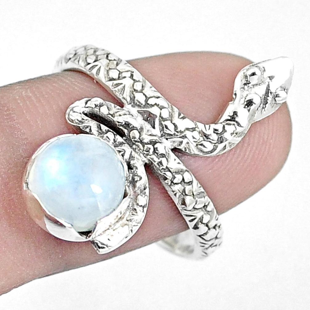 3.36cts natural rainbow moonstone 925 silver snake solitaire ring size 9 m92700