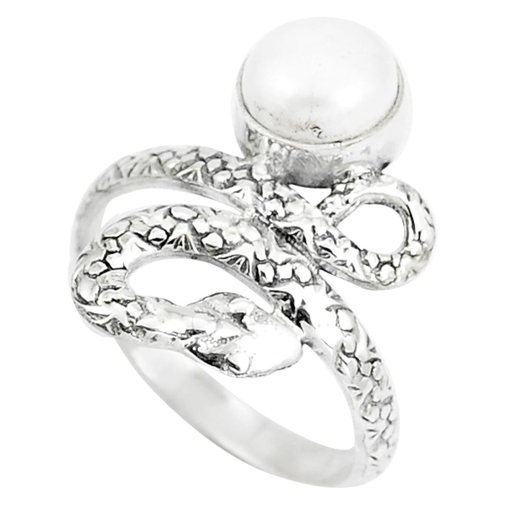 3.28cts natural white pearl 925 silver snake solitaire ring size 9 m92701