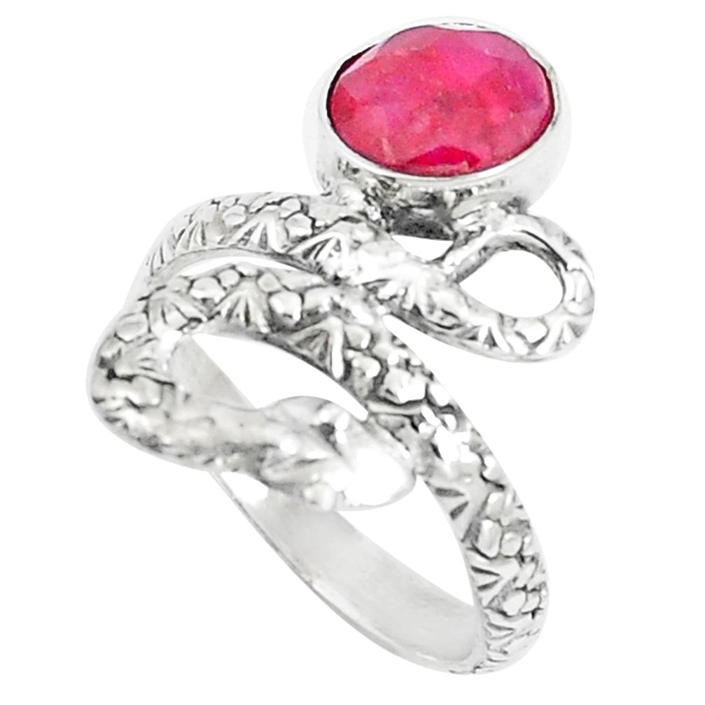 3.36cts natural red ruby 925 silver snake solitaire ring jewelry size 7.5 m92702