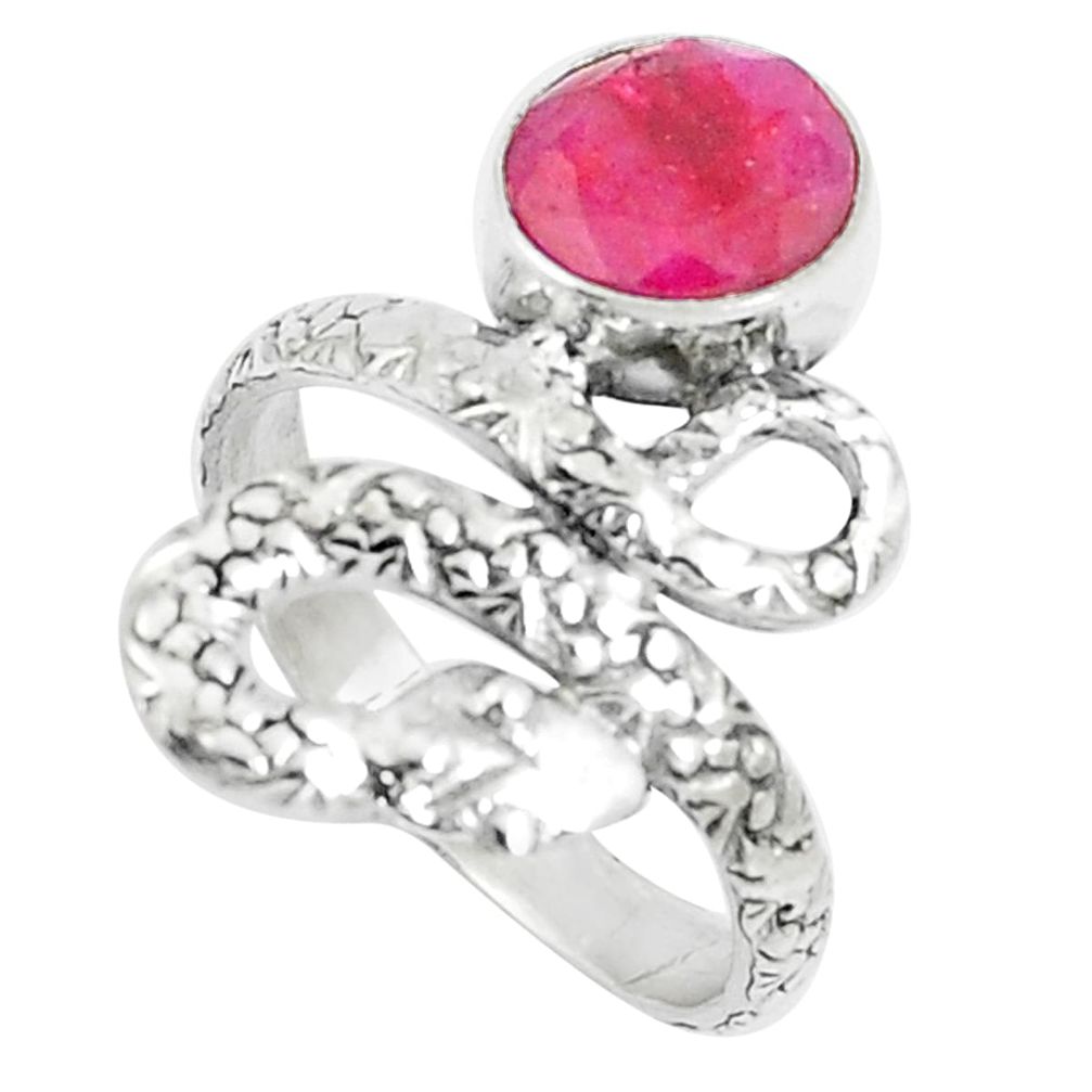 3.19cts natural red ruby 925 silver snake solitaire ring jewelry size 7 m92703