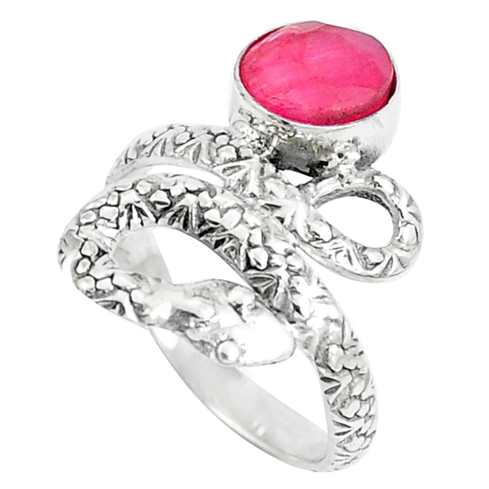 925 silver 3.25cts natural red ruby snake solitaire ring jewelry size 7.5 m92704