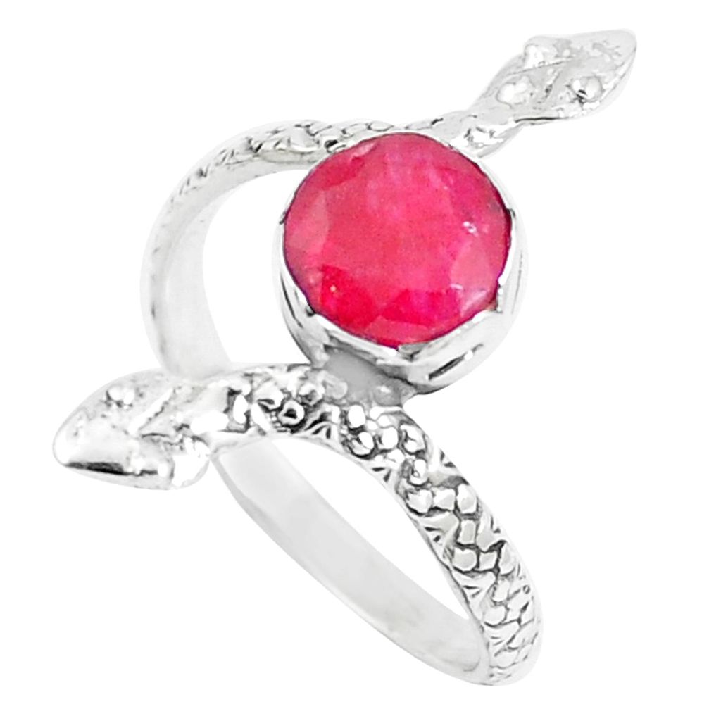 3.01cts natural red ruby 925 silver snake solitaire ring jewelry size 9 m92707
