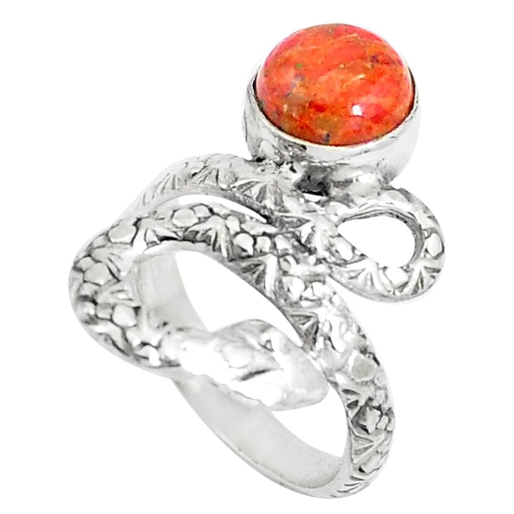 3.19cts red copper turquoise 925 silver snake solitaire ring size 5.5 m92709