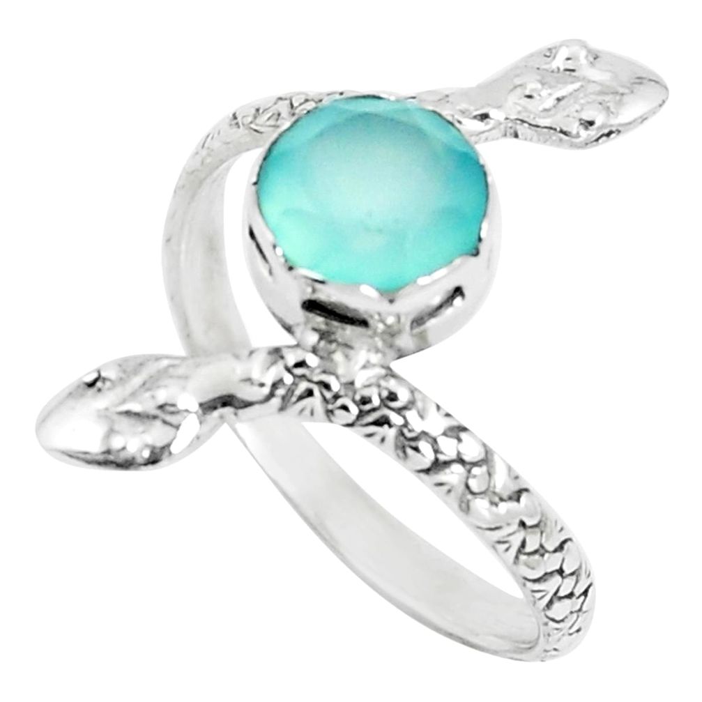 3.01cts natural aqua chalcedony 925 silver snake solitaire ring size 10.5 m92712