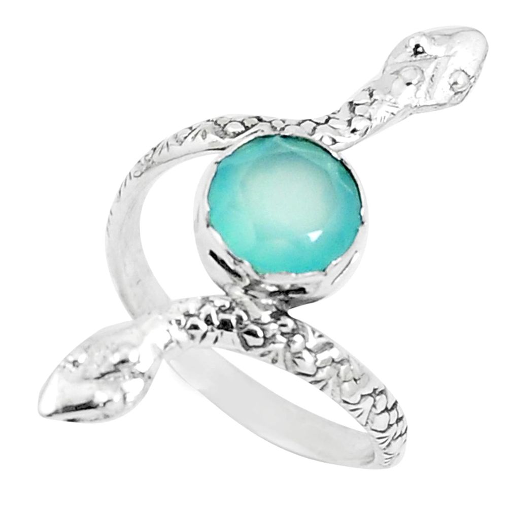 3.50cts natural aqua chalcedony 925 silver snake solitaire ring size 8 m92713