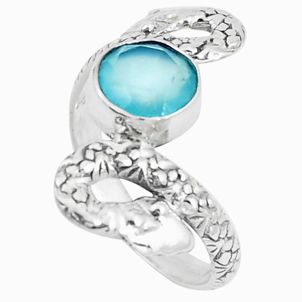 3.19cts natural aqua chalcedony 925 silver snake solitaire ring size 8 m92714
