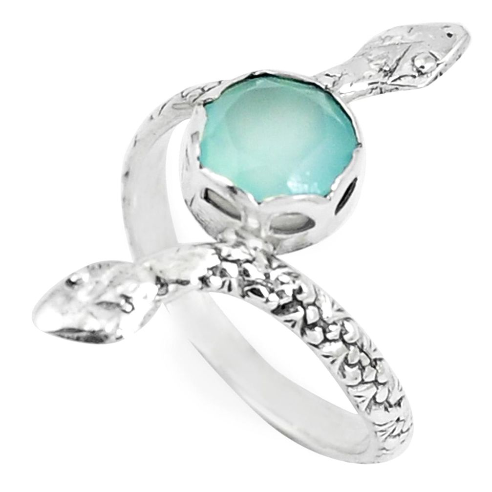 3.48cts natural aqua chalcedony 925 silver snake solitaire ring size 9 m92715