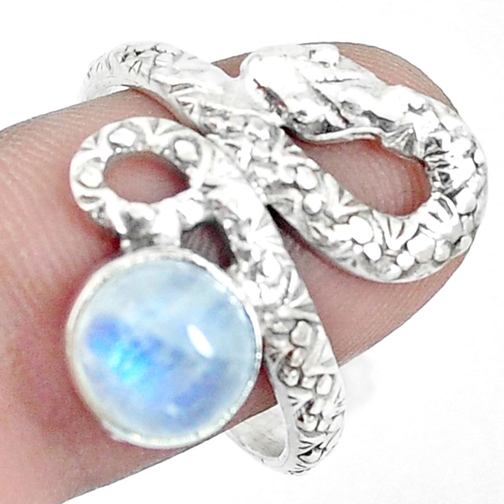 3.41cts rainbow moonstone 925 silver snake solitaire ring size 9.5 m92716