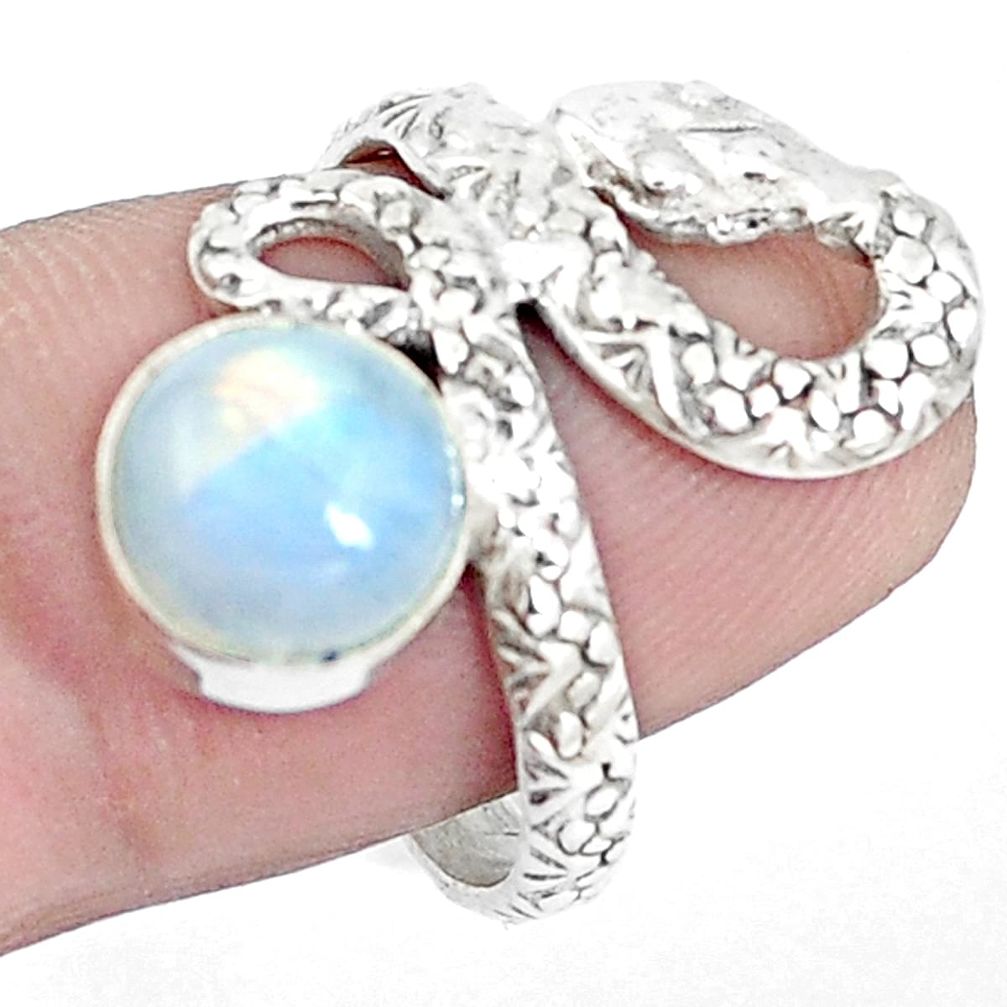 925 silver 3.14cts natural rainbow moonstone snake solitaire ring size 7 m92718