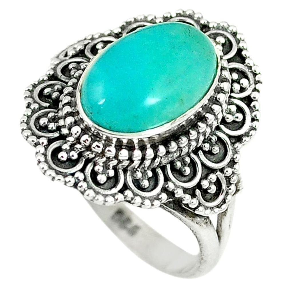 Natural green peruvian amazonite 925 sterling silver ring size 8 m9276