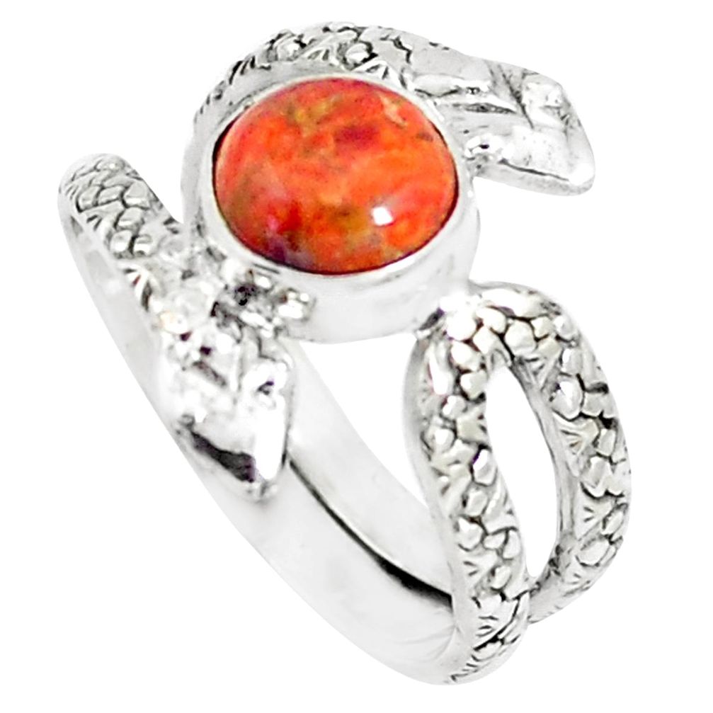 925 silver 3.41cts red copper turquoise snake solitaire ring size 8.5 m92772