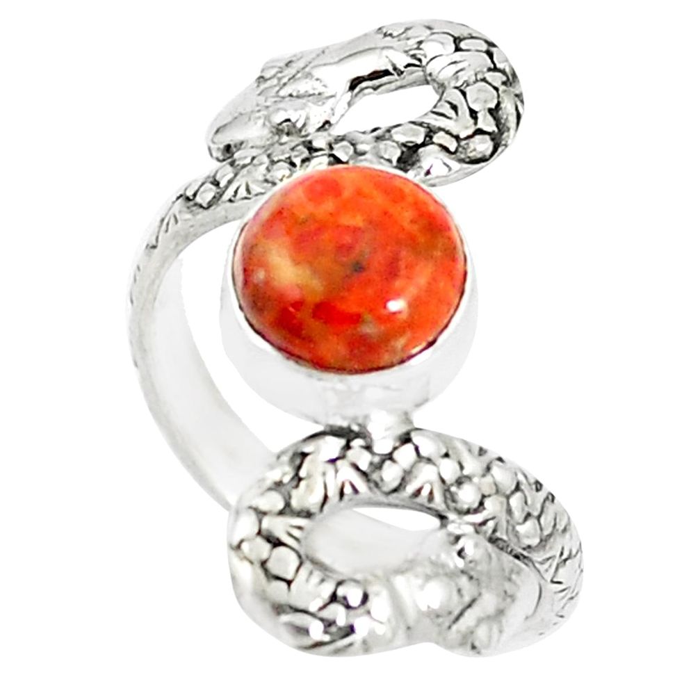 3.19cts red copper turquoise 925 silver snake solitaire ring size 6.5 m92782