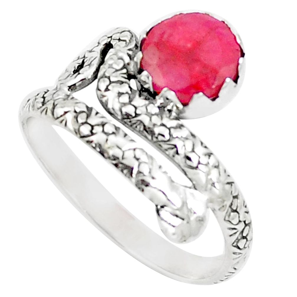 3.19cts natural red ruby 925 silver snake solitaire ring jewelry size 10 m92794