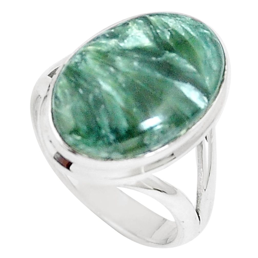 925 silver 11.23cts natural green seraphinite solitaire ring size 7.5 m93023