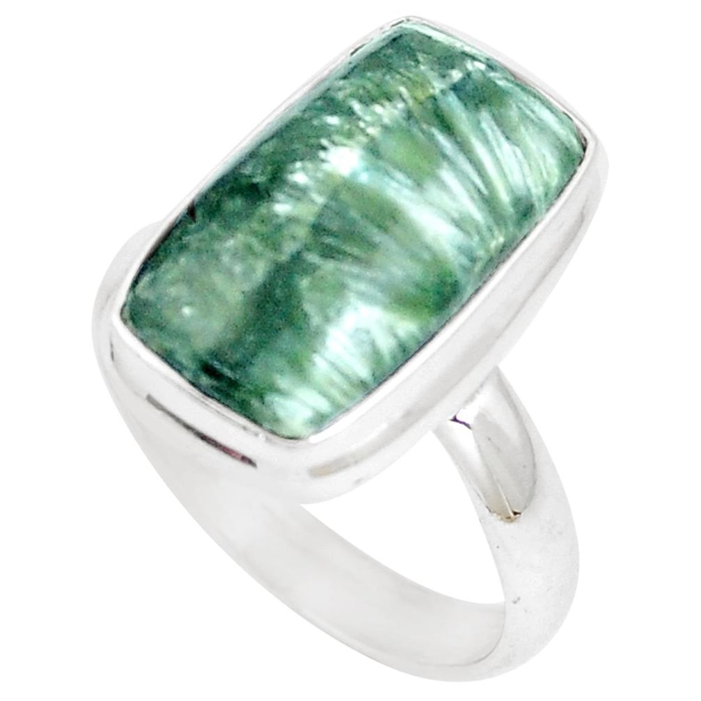 925 silver 9.31cts natural green seraphinite solitaire ring size 8.5 m93024