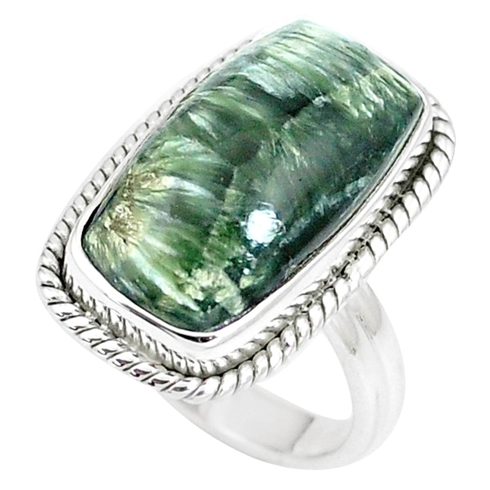 9.86cts natural seraphinite (russian) 925 silver solitaire ring size 6 m93025