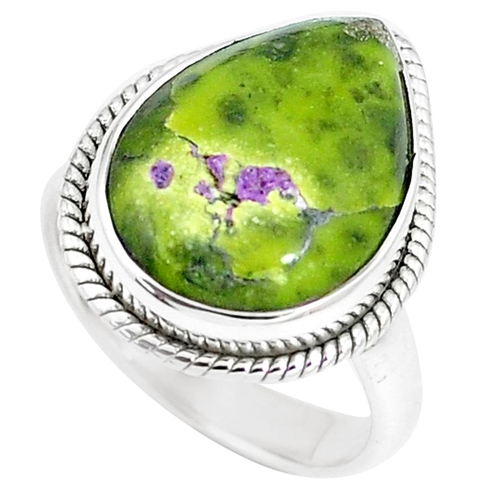 925 silver 10.78cts natural green atlantisite pear solitaire ring size 7 m93027
