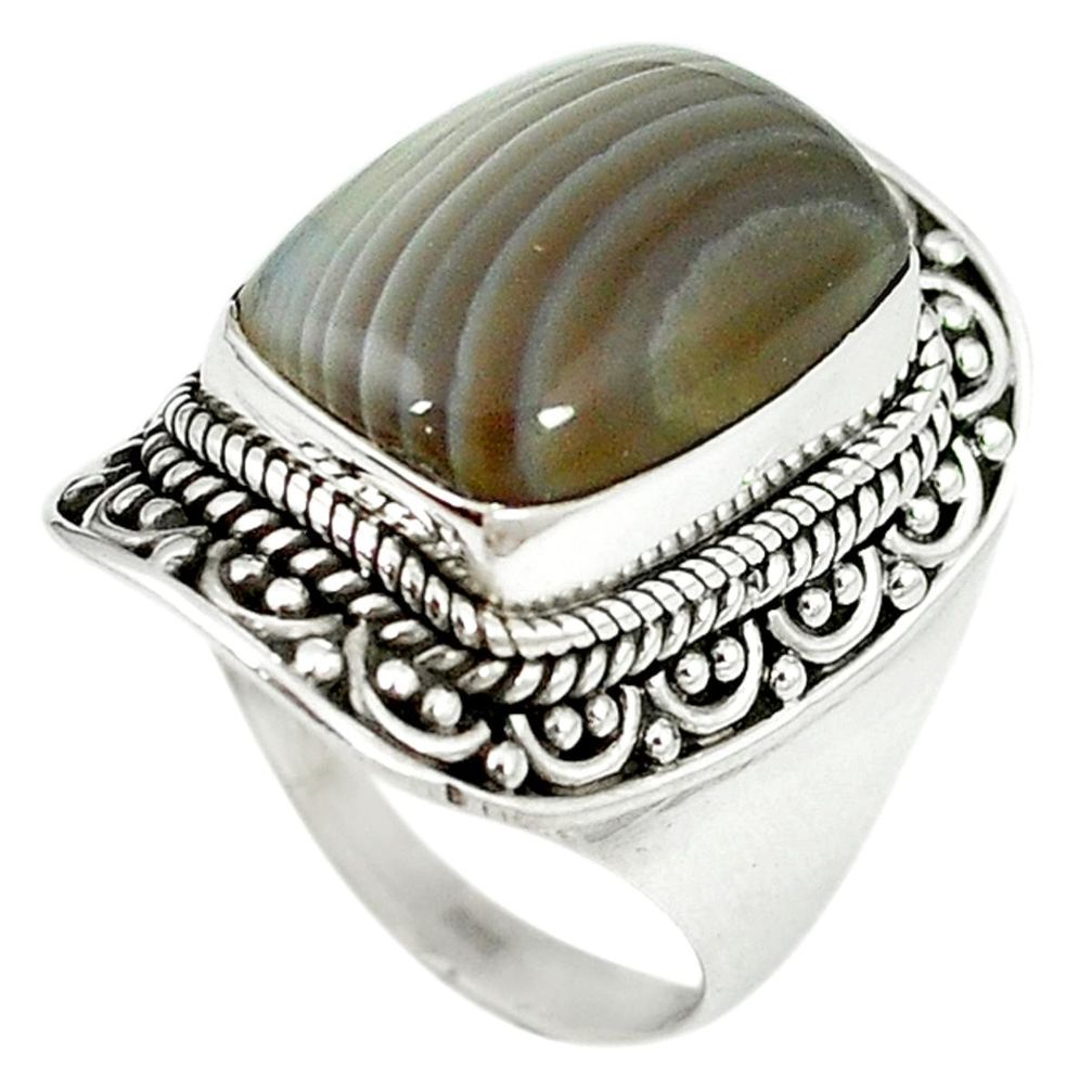 925 sterling silver natural brown botswana agate octagan ring size 7.5 m9303