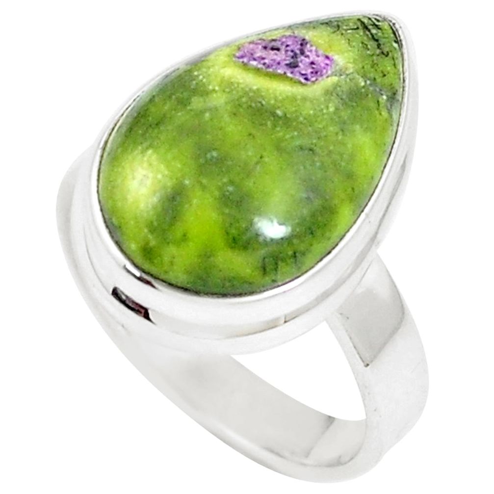 9.45cts natural green atlantisite pear 925 silver solitaire ring size 6.5 m93031