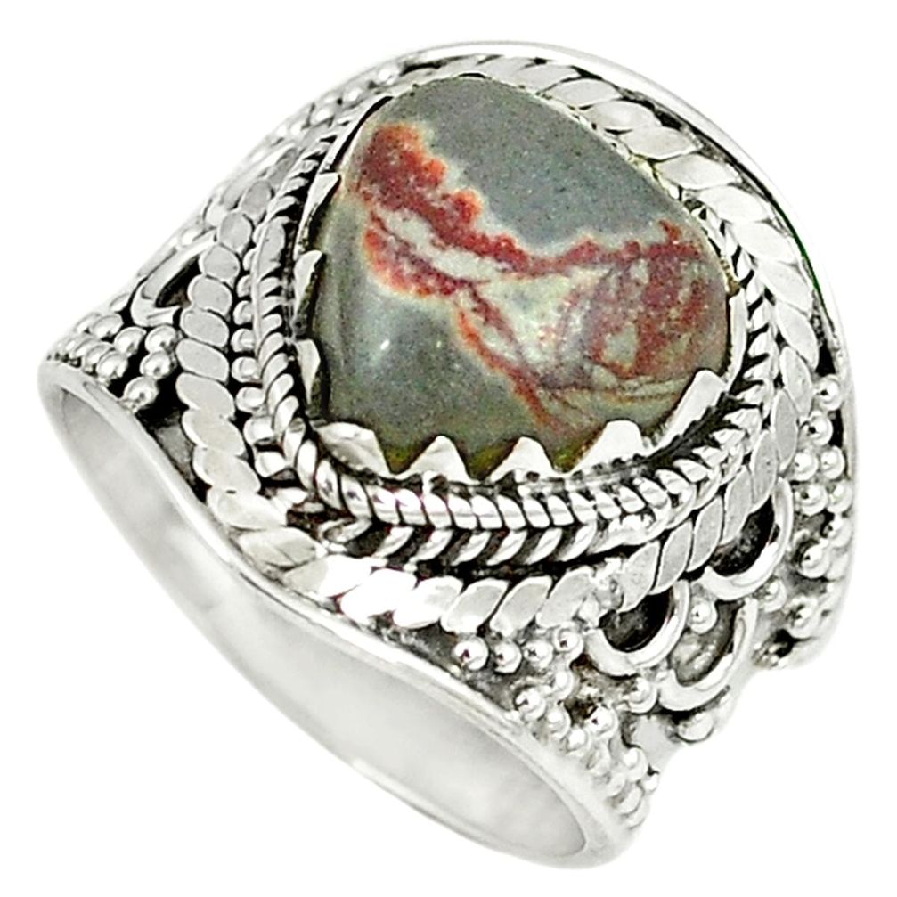 Natural grey sonoran dendritic rhyolite 925 silver ring size 7 m9304