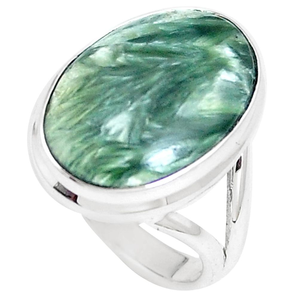 10.31cts natural green seraphinite 925 silver solitaire ring size 5.5 m93047