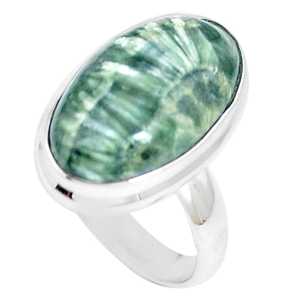 9.86cts natural green seraphinite 925 silver solitaire ring size 7 m93048