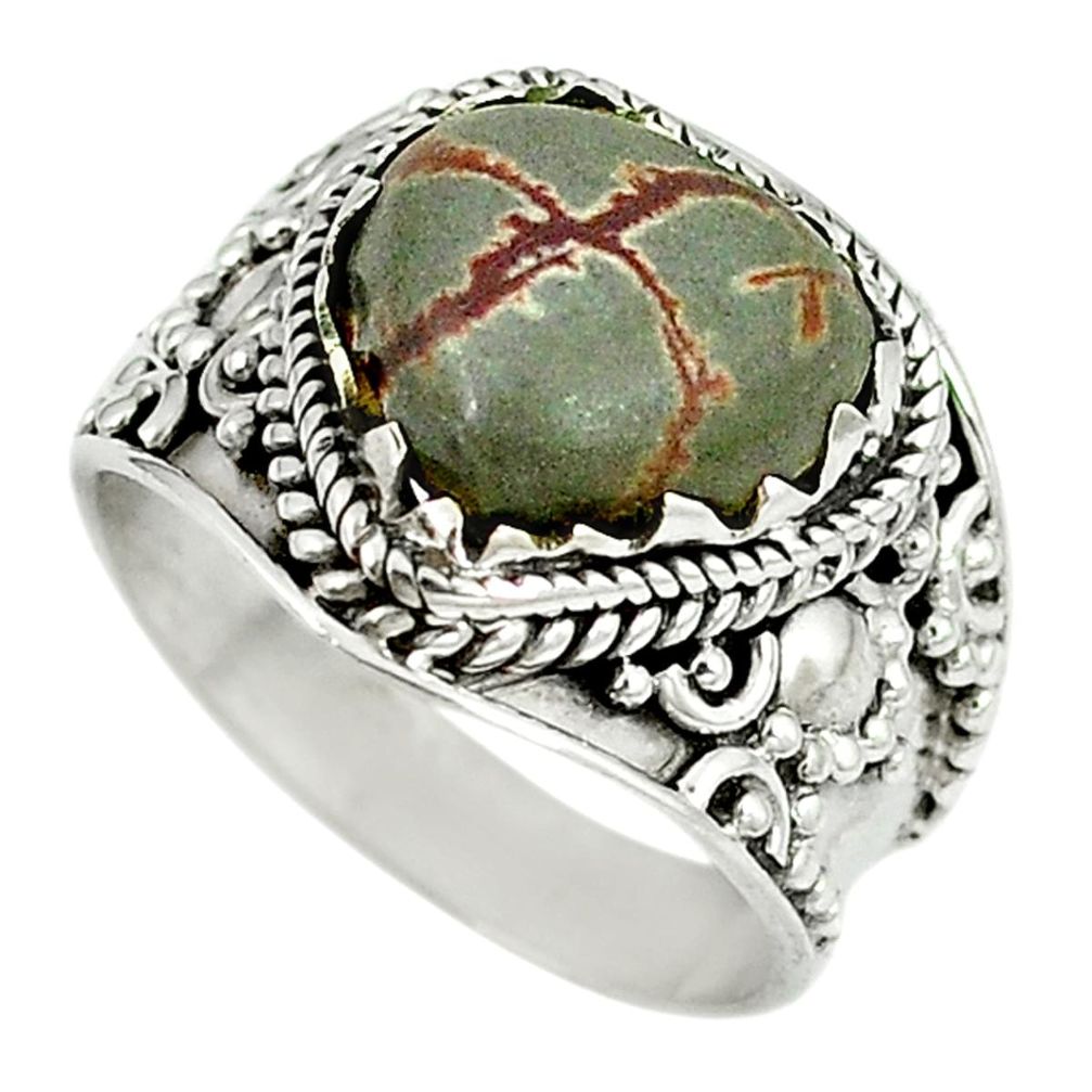 Natural grey sonoran dendritic rhyolite 925 silver ring size 7.5 m9306