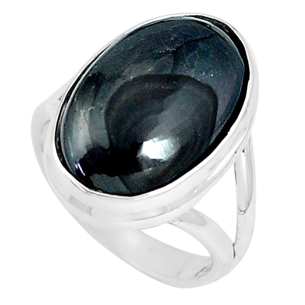 11.65cts natural black psilomelane 925 silver solitaire ring size 6.5 m93067