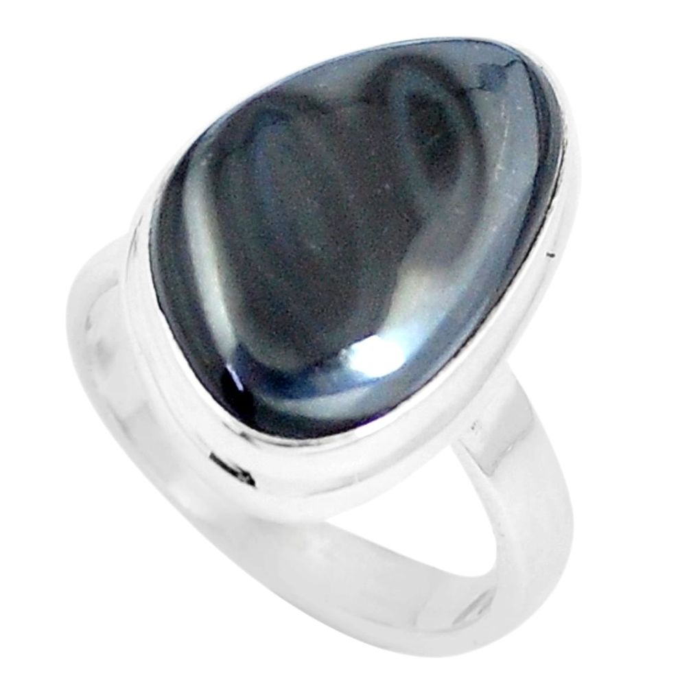 10.84cts natural black psilomelane 925 silver solitaire ring size 7 m93069